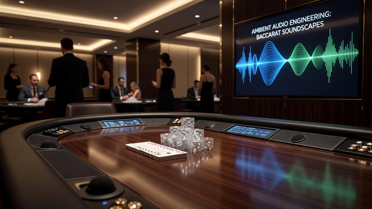 Detailaufnahme von Audio-Equipment und Lautsprechern in der Nähe eines Baccarat-Tisches
