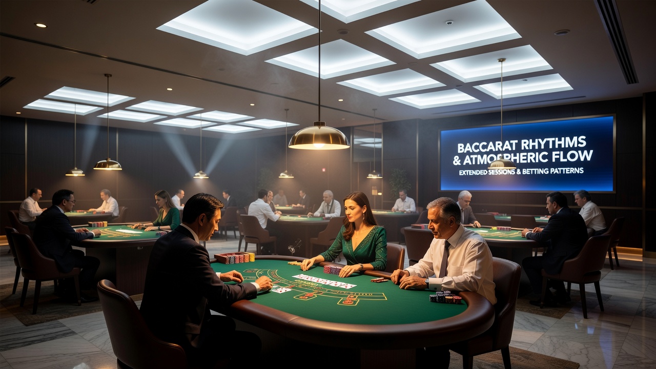Baccarat-Tisch mit Spielern unter kontrollierter Beleuchtung und Belüftung in einem Casino-Pit