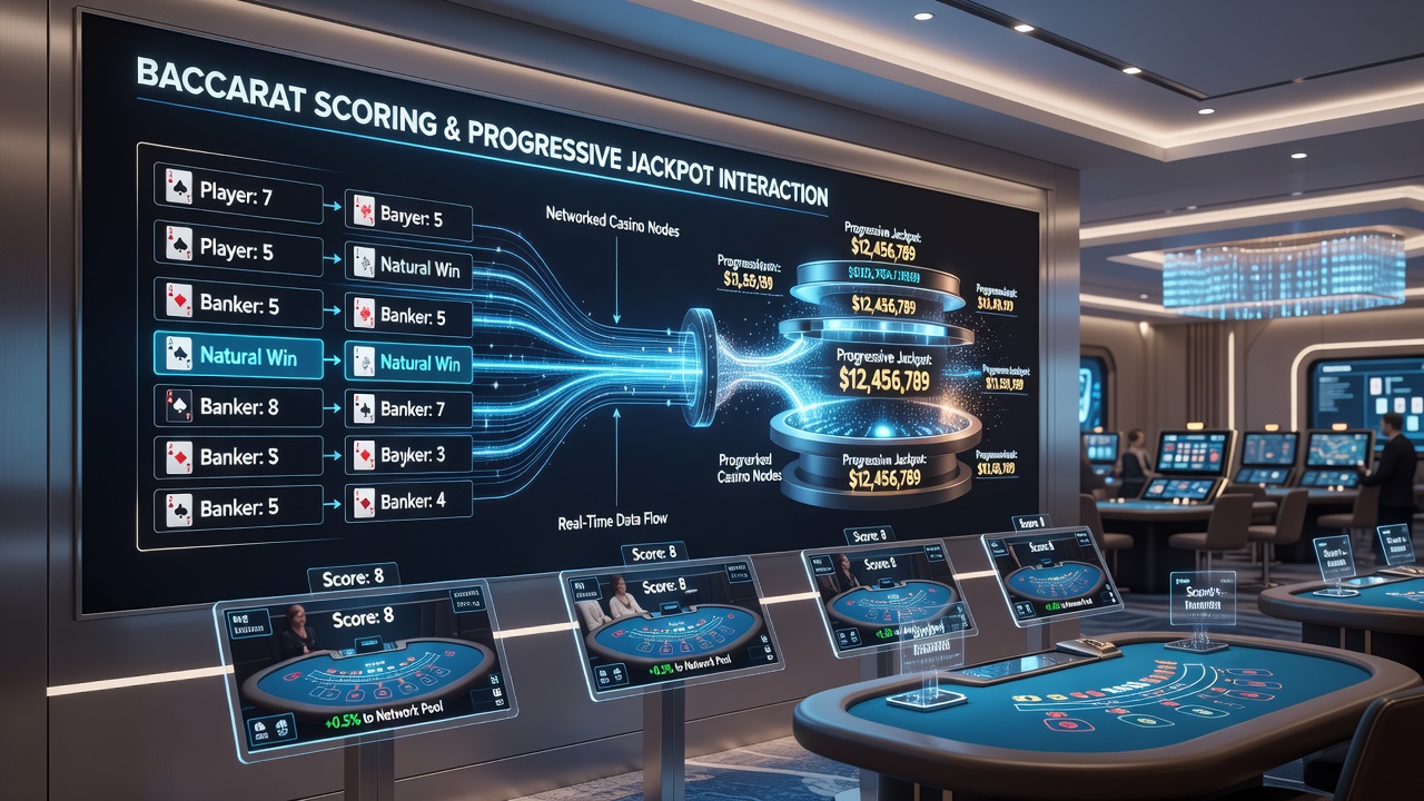 Technische Darstellung vernetzter Casino-Systeme mit Baccarat- und Jackpot-Integration