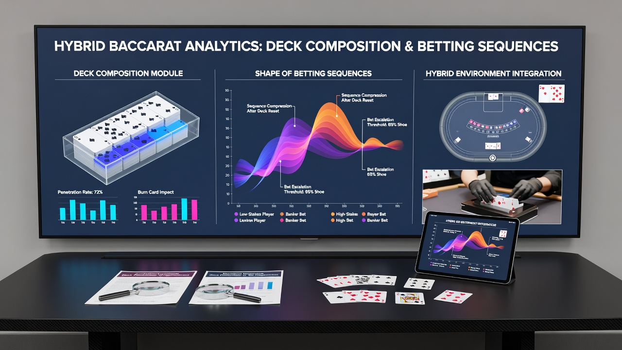 Detailansicht eines digitalen Baccarat-Interfaces mit Kartenstatistiken und Wettoptionen