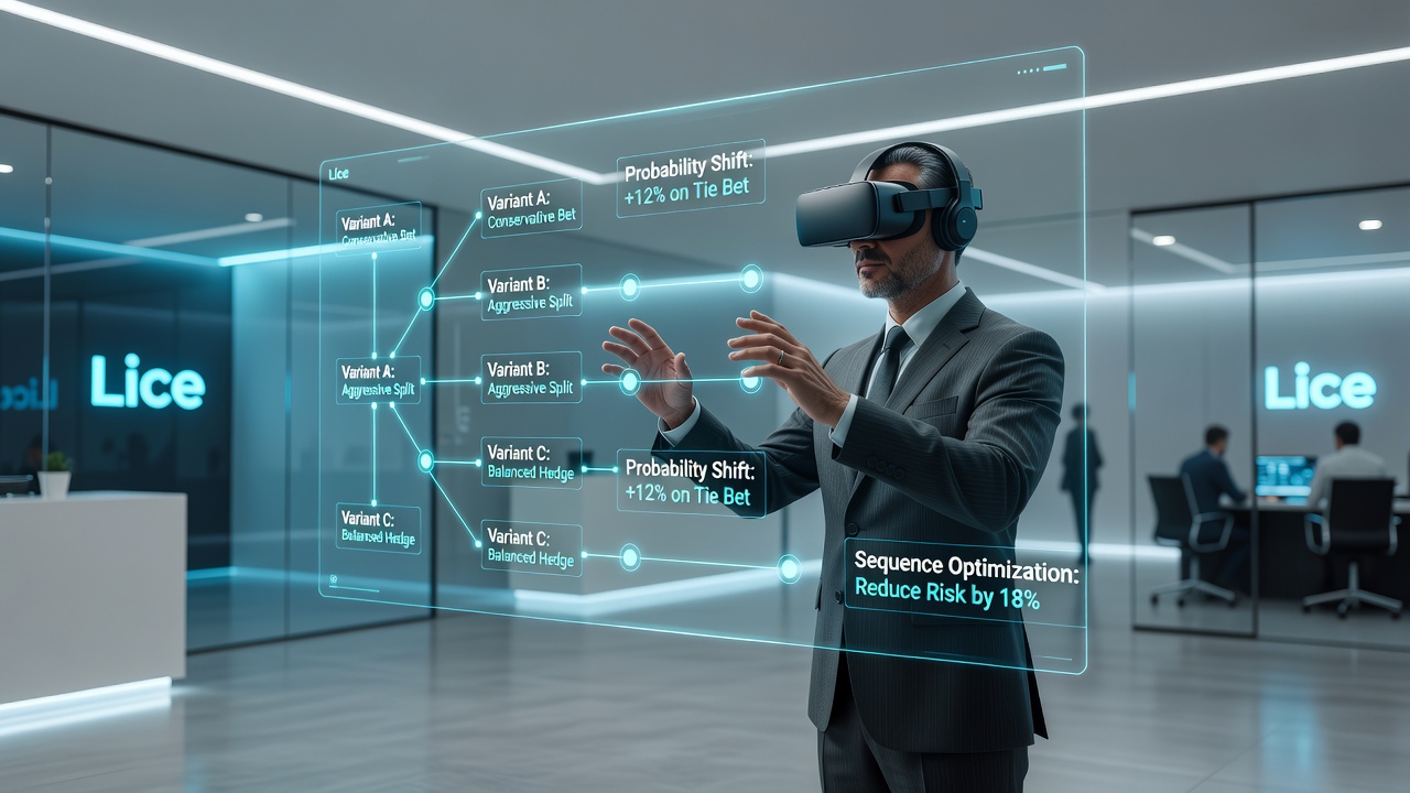 Immersive VR-Ansicht einer Multi-Variant-Baccarat-Session mit Entscheidungsindikatoren