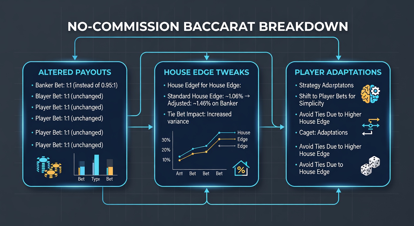 Grafikvergleich der Hausvorteile zwischen klassischem und No-Commission Baccarat, mit Balkendiagrammen und Prozentzahlen