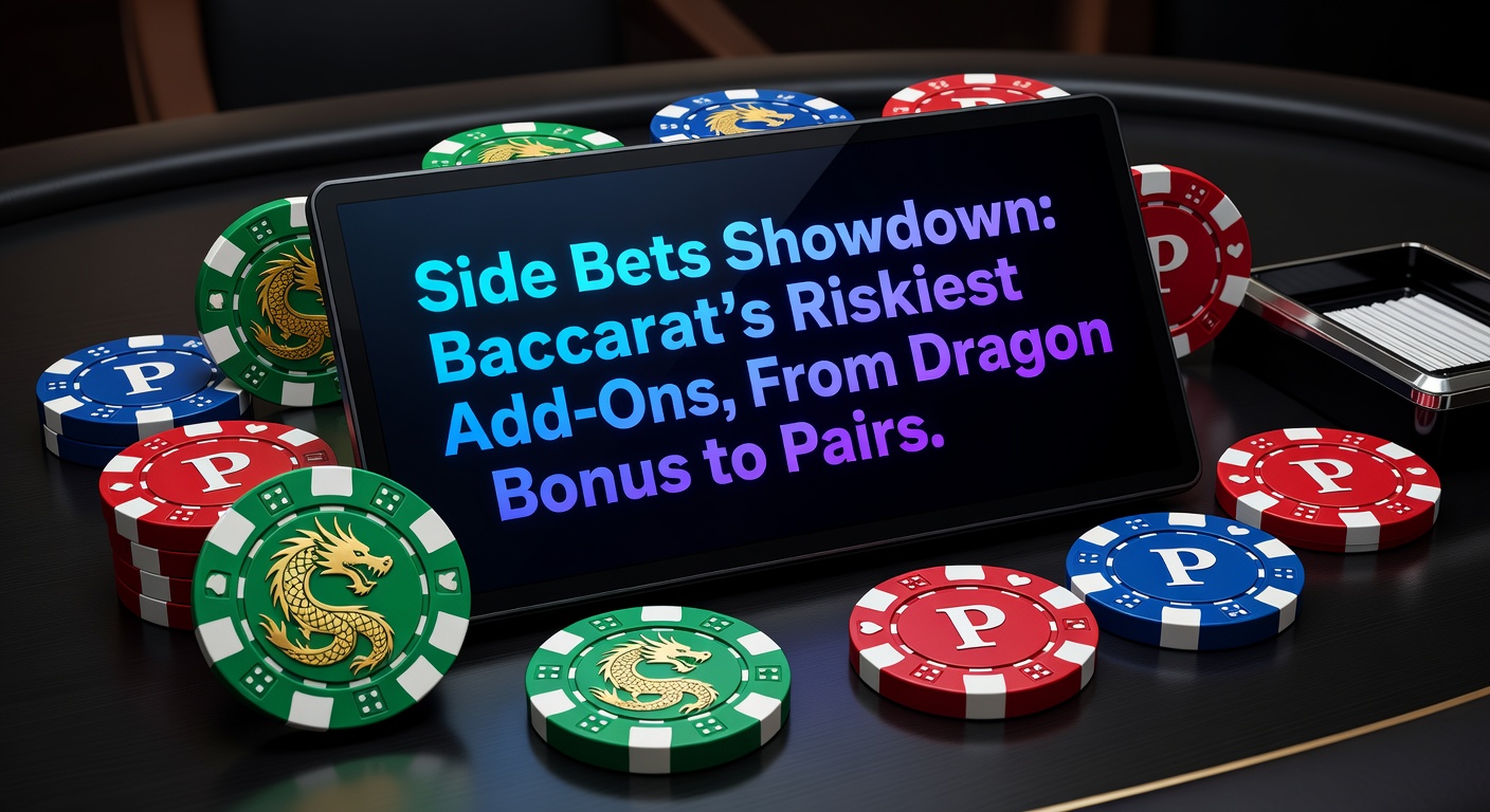 Baccarat-Tisch mit beleuchteten Side-Bet-Feldern, darunter Dragon Bonus und Pairs, bei einem Live-Casino-Spiel