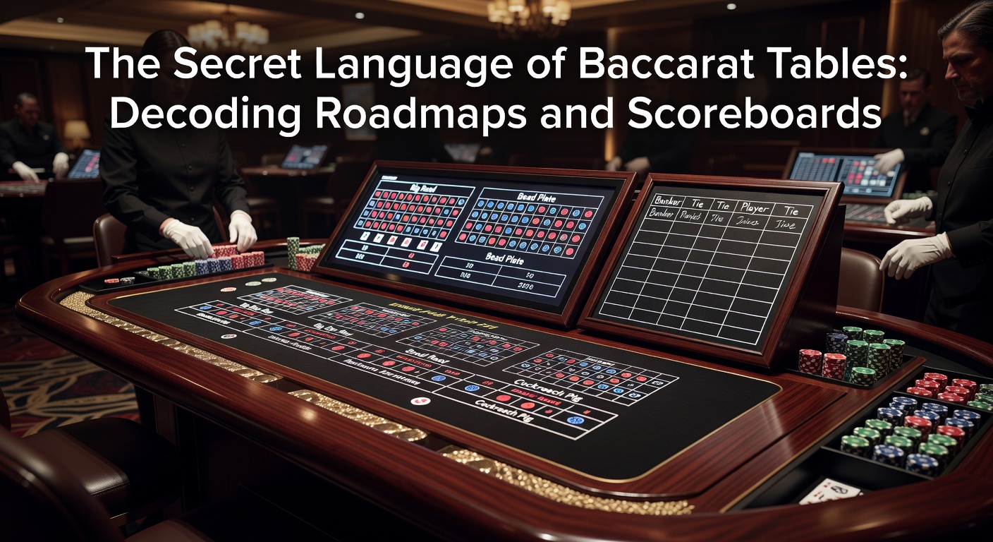 Baccarat-Tisch mit detaillierter Roadmap und Scoreboard-Anzeige, die rote und blaue Kreise für Banker- und Player-Siege zeigt